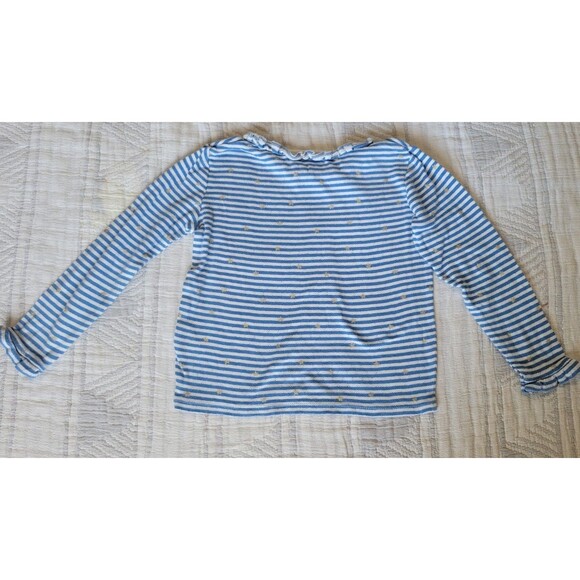Boden Girls 5-6Y Striped Long Sleeve Top Blue White Gold Stars Ruffle Trim Cotto - Picture 6 of 8